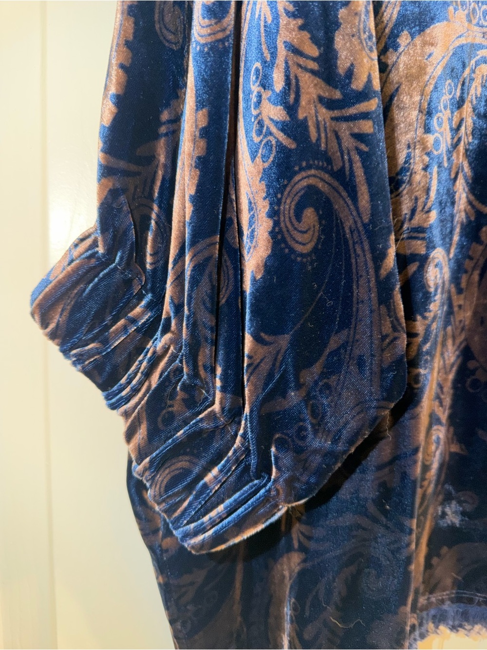 Sundance Blue Velvet Paisley Boho Tunic Top Fringe Trim Size L